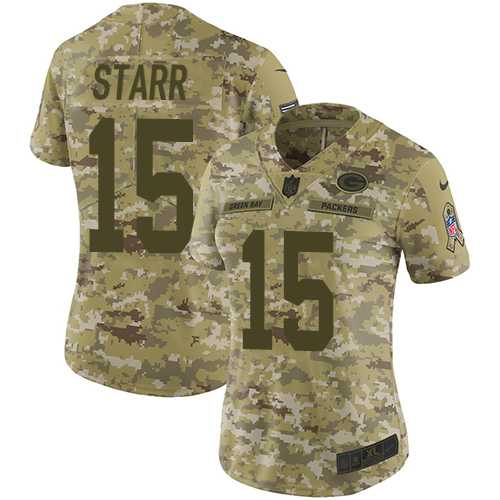 Women's Nike Green Bay Packers #15 Bart Starr Camo Stitched NFL Limited 2018 Salute to Service Jersey
