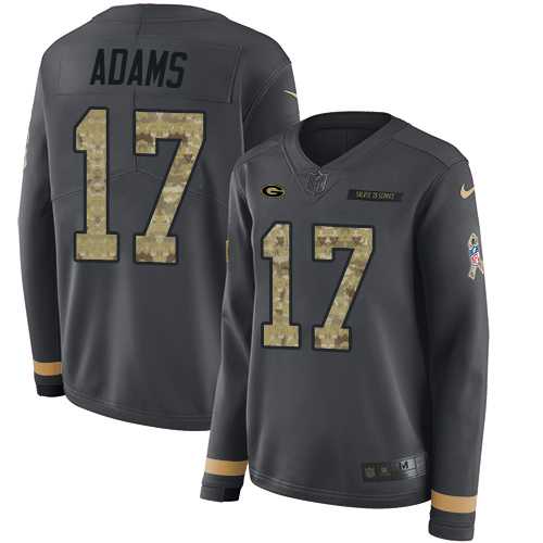 Women's Nike Green Bay Packers #17 Davante Adams Anthracite Salute to Service Stitched NFL Limited Therma Long Sleeve Jersey