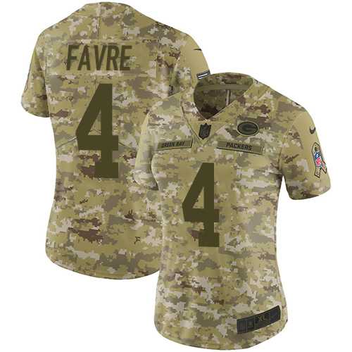 Women's Nike Green Bay Packers #4 Brett Favre Camo Stitched NFL Limited 2018 Salute to Service Jersey