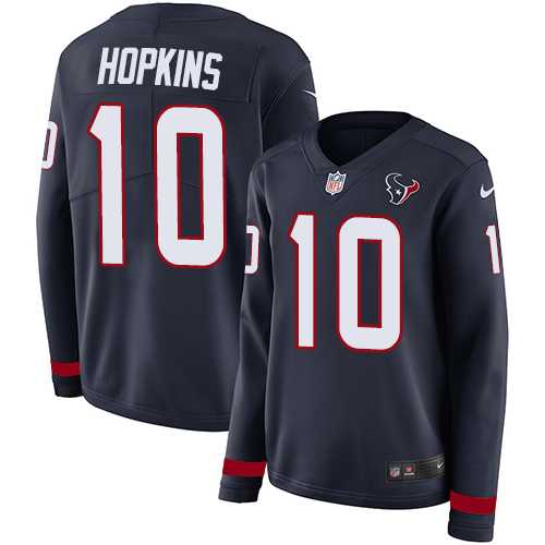 Women's Nike Houston Texans #10 DeAndre Hopkins Navy Blue Team Color Stitched NFL Limited Therma Long Sleeve Jersey