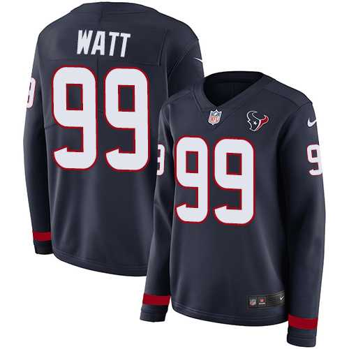 Women's Nike Houston Texans #99 J.J. Watt Navy Blue Team Color Stitched NFL Limited Therma Long Sleeve Jersey