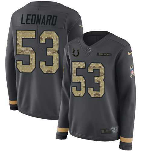 Women's Nike Indianapolis Colts #53 Darius Leonard Anthracite Salute to Service Stitched NFL Limited Therma Long Sleeve Jersey