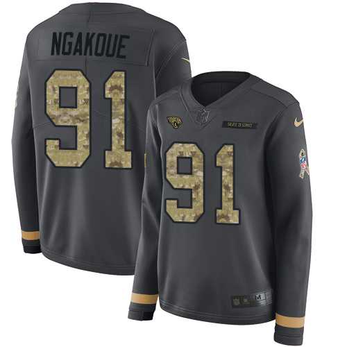 Women's Nike Jacksonville Jaguars #91 Yannick Ngakoue Anthracite Salute to Service Stitched NFL Limited Therma Long Sleeve Jersey