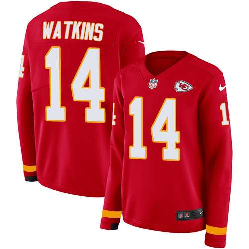 Women's Nike Kansas City Chiefs #14 Sammy Watkins Red Team Color Stitched NFL Limited Therma Long Sleeve Jersey