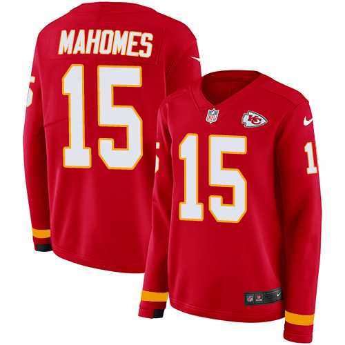 Women's Nike Kansas City Chiefs #15 Patrick Mahomes Red Team Color Stitched NFL Limited Therma Long Sleeve Jersey