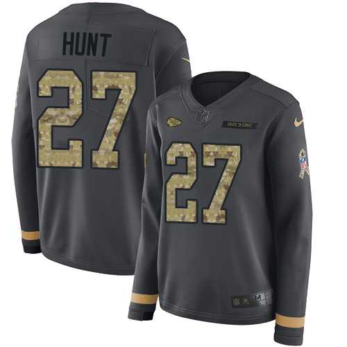 Women's Nike Kansas City Chiefs #27 Kareem Hunt Anthracite Salute to Service Stitched NFL Limited Therma Long Sleeve Jersey