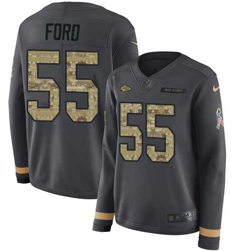 Women's Nike Kansas City Chiefs #55 Dee Ford Anthracite Salute to Service Stitched NFL Limited Therma Long Sleeve Jersey