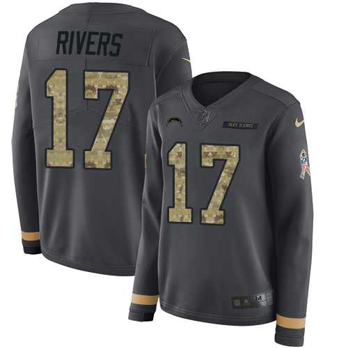 Women's Nike Los Angeles Chargers #17 Philip Rivers Anthracite Salute to Service Stitched NFL Limited Therma Long Sleeve Jersey