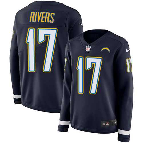 Women's Nike Los Angeles Chargers #17 Philip Rivers Navy Blue Team Color Stitched NFL Limited Therma Long Sleeve Jersey