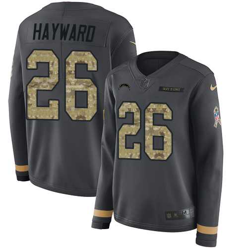 Women's Nike Los Angeles Chargers #26 Casey Hayward Anthracite Salute to Service Stitched NFL Limited Therma Long Sleeve Jersey
