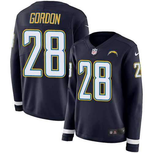 Women's Nike Los Angeles Chargers #28 Melvin Gordon Navy Blue Team Color Stitched NFL Limited Therma Long Sleeve Jersey