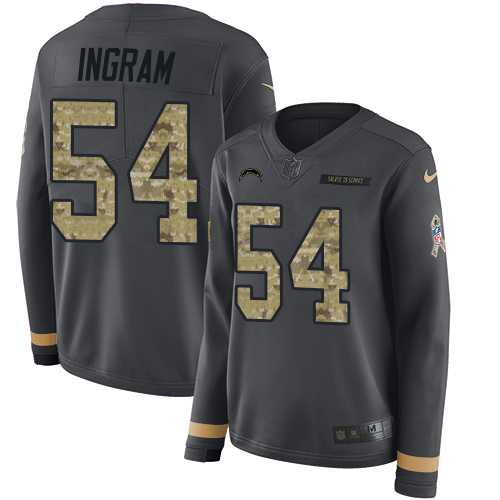 Women's Nike Los Angeles Chargers #54 Melvin Ingram Anthracite Salute to Service Stitched NFL Limited Therma Long Sleeve Jersey