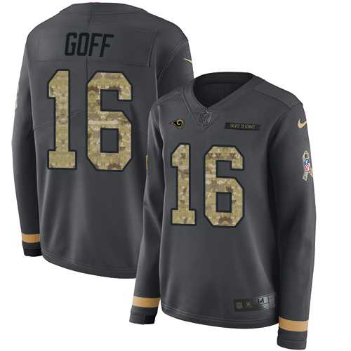 Women's Nike Los Angeles Rams #16 Jared Goff Anthracite Salute to Service Stitched NFL Limited Therma Long Sleeve Jersey