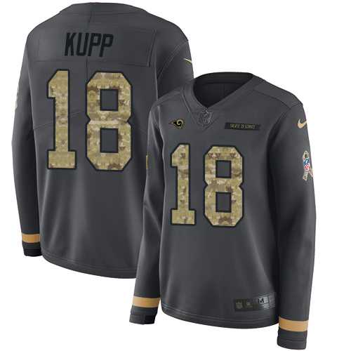 Women's Nike Los Angeles Rams #18 Cooper Kupp Anthracite Salute to Service Stitched NFL Limited Therma Long Sleeve Jersey
