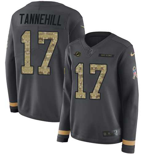 Women's Nike Miami Dolphins #17 Ryan Tannehill Anthracite Salute to Service Stitched NFL Limited Therma Long Sleeve Jersey