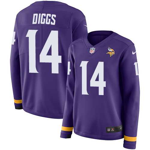 Women's Nike Minnesota Vikings #14 Stefon Diggs Purple Team Color Stitched NFL Limited Therma Long Sleeve Jersey