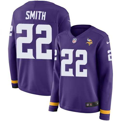 Women's Nike Minnesota Vikings #22 Harrison Smith Purple Team Color Stitched NFL Limited Therma Long Sleeve Jersey