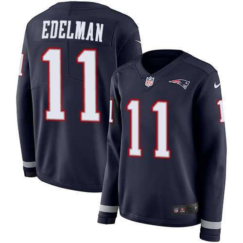 Women's Nike New England Patriots #11 Julian Edelman Navy Blue Team Color Stitched NFL Limited Therma Long Sleeve Jersey