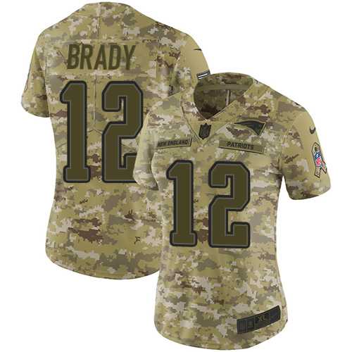 Women's Nike New England Patriots #12 Tom Brady Camo Stitched NFL Limited 2018 Salute to Service Jersey