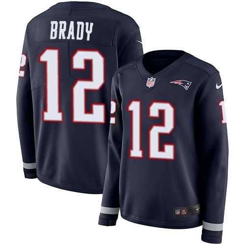 Women's Nike New England Patriots #12 Tom Brady Navy Blue Team Color Stitched NFL Limited Therma Long Sleeve Jersey