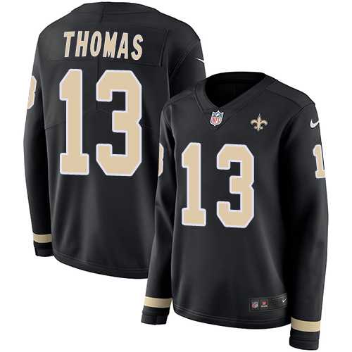 Women's Nike New Orleans Saints #13 Michael Thomas Black Team Color Stitched NFL Limited Therma Long Sleeve Jersey