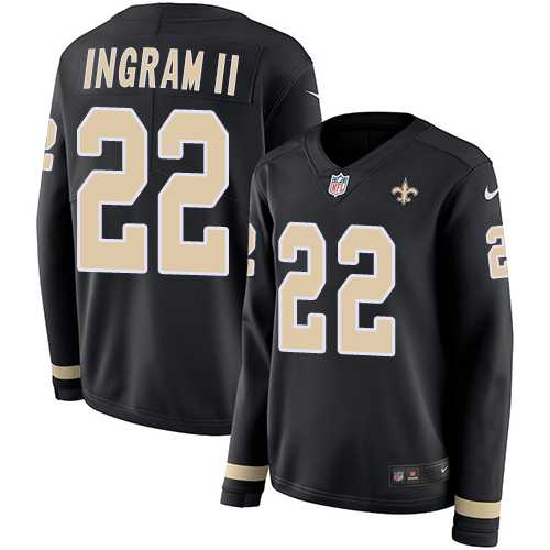 Women's Nike New Orleans Saints #22 Mark Ingram II Black Team Color Stitched NFL Limited Therma Long Sleeve Jersey