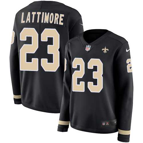 Women's Nike New Orleans Saints #23 Marshon Lattimore Black Team Color Stitched NFL Limited Therma Long Sleeve Jersey