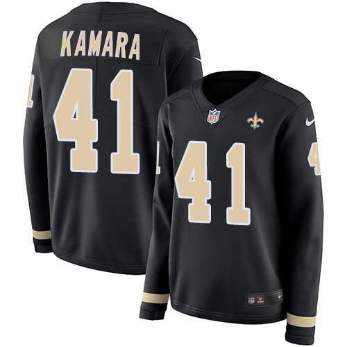 Women's Nike New Orleans Saints #41 Alvin Kamara Black Team Color Stitched NFL Limited Therma Long Sleeve Jersey