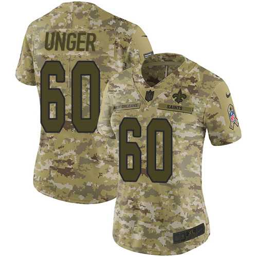 Women's Nike New Orleans Saints #60 Max Unger Camo Stitched NFL Limited 2018 Salute to Service Jersey