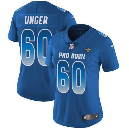 Women's Nike New Orleans Saints #60 Max Unger Royal Stitched NFL Limited NFC 2019 Pro Bowl Jersey