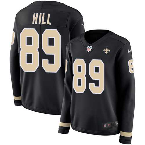 Women's Nike New Orleans Saints #89 Josh Hill Black Team Color Stitched NFL Limited Therma Long Sleeve Jersey