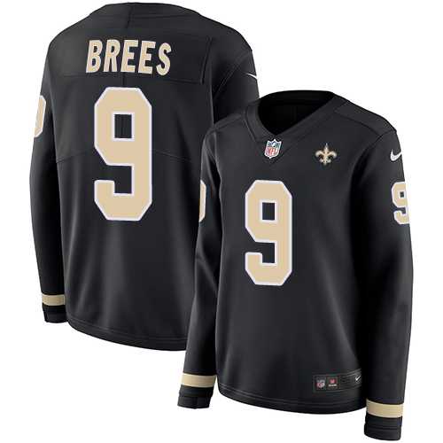 Women's Nike New Orleans Saints #9 Drew Brees Black Team Color Stitched NFL Limited Therma Long Sleeve Jersey