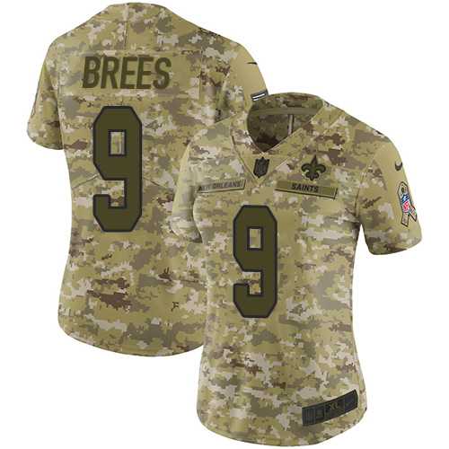 Women's Nike New Orleans Saints #9 Drew Brees Camo Stitched NFL Limited 2018 Salute to Service Jersey