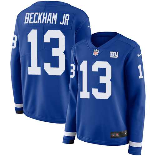 Women's Nike New York Giants #13 Odell Beckham Jr Royal Blue Team Color Stitched NFL Limited Therma Long Sleeve Jersey