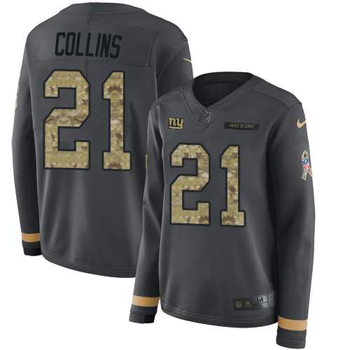Women's Nike New York Giants #21 Landon Collins Anthracite Salute to Service Stitched NFL Limited Therma Long Sleeve Jersey