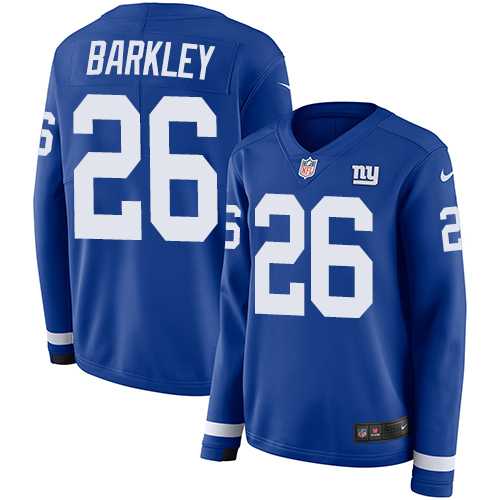 Women's Nike New York Giants #26 Saquon Barkley Royal Blue Team Color Stitched NFL Limited Therma Long Sleeve Jersey