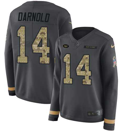 Women's Nike New York Jets #14 Sam Darnold Anthracite Salute to Service Stitched NFL Limited Therma Long Sleeve Jersey