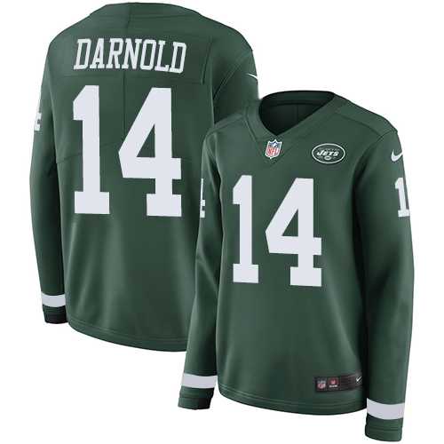 Women's Nike New York Jets #14 Sam Darnold Green Team Color Stitched NFL Limited Therma Long Sleeve Jersey