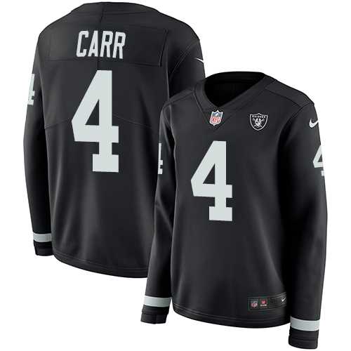 Women's Nike Oakland Raiders #4 Derek Carr Black Team Color Stitched NFL Limited Therma Long Sleeve Jersey