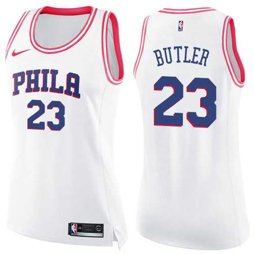 Women's Nike Philadelphia 76ers #23 Jimmy Butler White Pink NBA Swingman Fashion Jersey