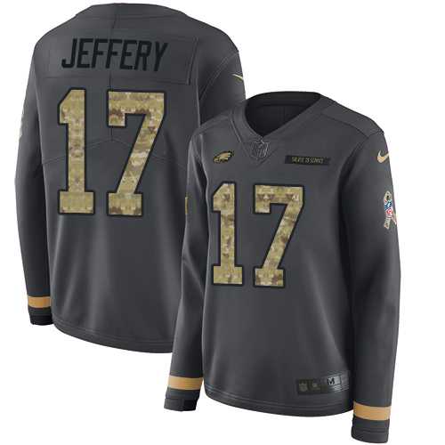 Women's Nike Philadelphia Eagles #17 Alshon Jeffery Anthracite Salute to Service Stitched NFL Limited Therma Long Sleeve Jersey