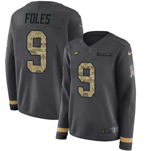 Women's Nike Philadelphia Eagles #9 Nick Foles Anthracite Salute to Service Stitched NFL Limited Therma Long Sleeve Jersey