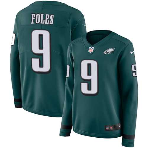 Women's Nike Philadelphia Eagles #9 Nick Foles Midnight Green Team Color Stitched NFL Limited Therma Long Sleeve Jersey