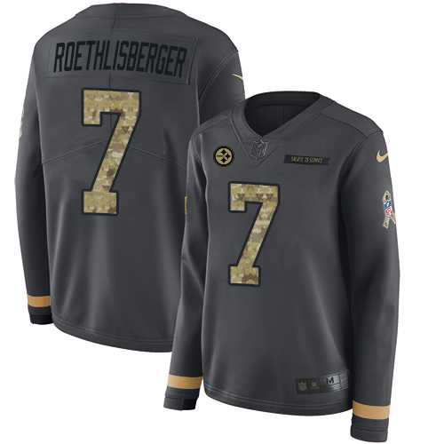 Women's Nike Pittsburgh Steelers #7 Ben Roethlisberger Anthracite Salute to Service Stitched NFL Limited Therma Long Sleeve Jersey