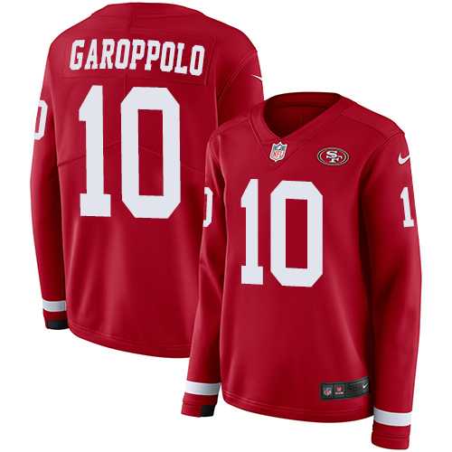 Women's Nike San Francisco 49ers #10 Jimmy Garoppolo Red Team Color Stitched NFL Limited Therma Long Sleeve Jersey