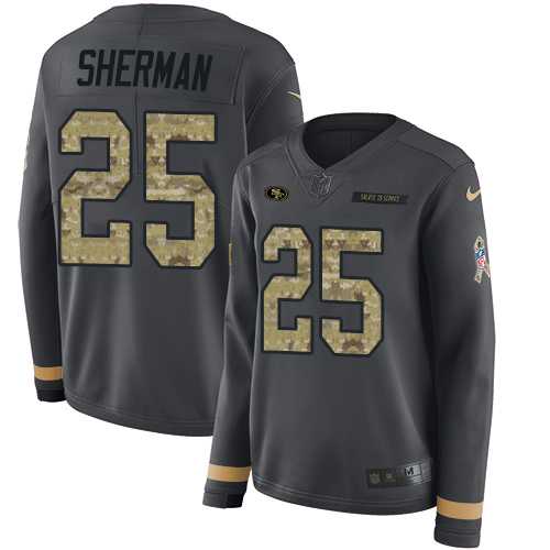 Women's Nike San Francisco 49ers #25 Richard Sherman Anthracite Salute to Service Stitched NFL Limited Therma Long Sleeve Jersey