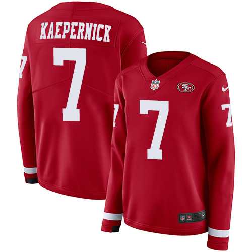 Women's Nike San Francisco 49ers #7 Colin Kaepernick Red Team Color Stitched NFL Limited Therma Long Sleeve Jersey