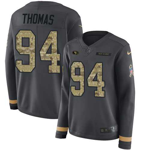 Women's Nike San Francisco 49ers #94 Solomon Thomas Anthracite Salute to Service Stitched NFL Limited Therma Long Sleeve Jersey