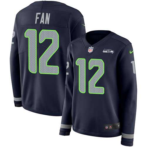 Women's Nike Seattle Seahawks #12 Fan Steel Blue Team Color Stitched NFL Limited Therma Long Sleeve Jersey