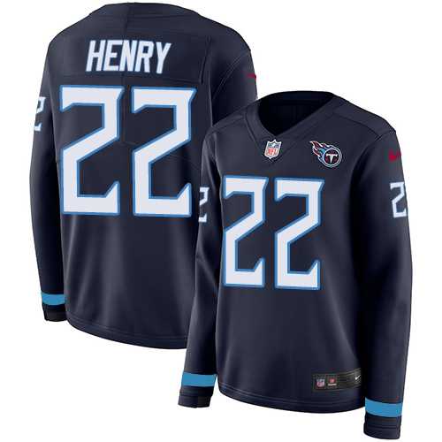 Women's Nike Tennessee Titans #22 Derrick Henry Navy Blue Team Color Stitched NFL Limited Therma Long Sleeve Jersey